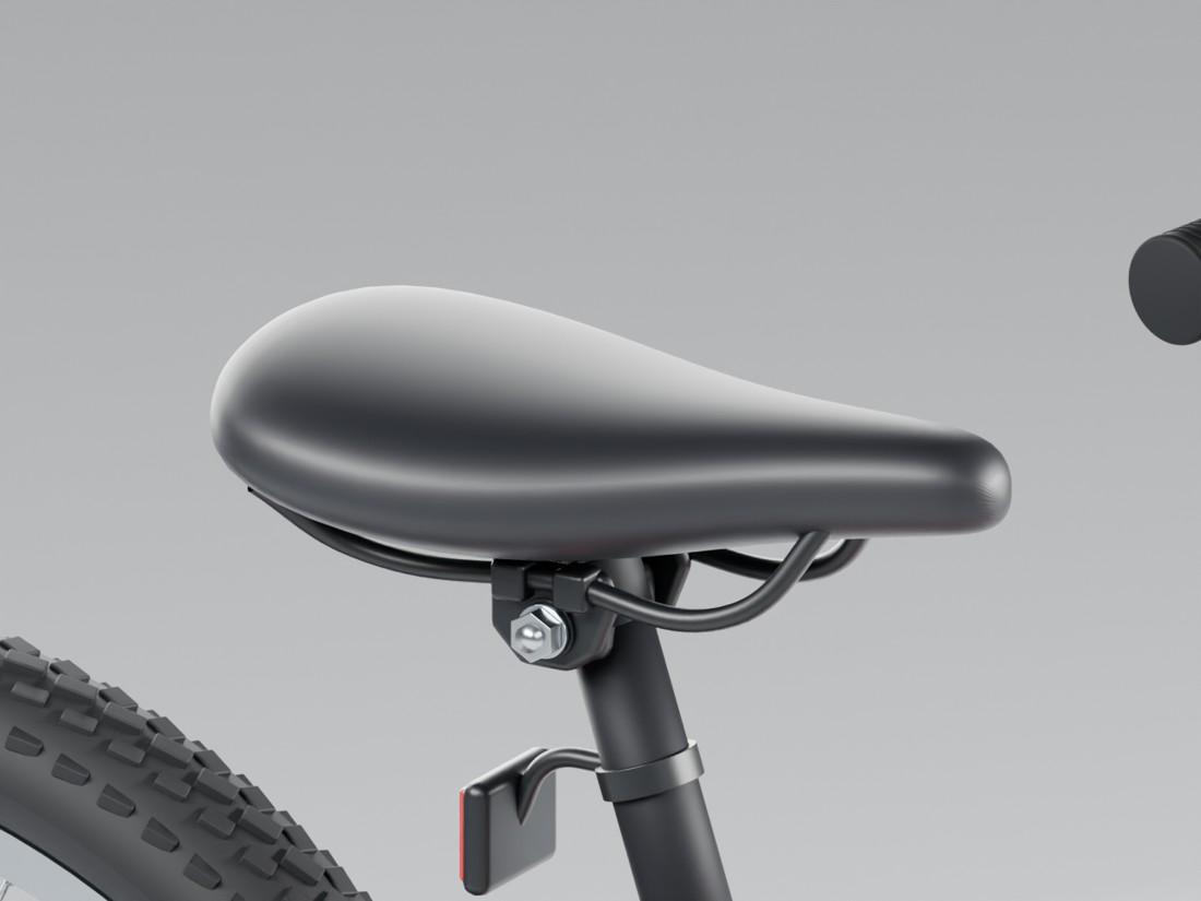 Blender render of the saddle, rails and seat clamp