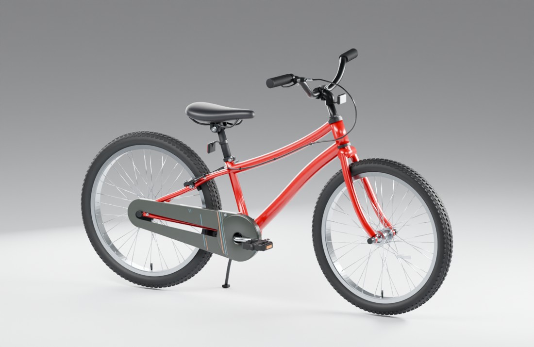 Red Scout 20 bicycle in a grey studio, rendered in Blender Cycles
